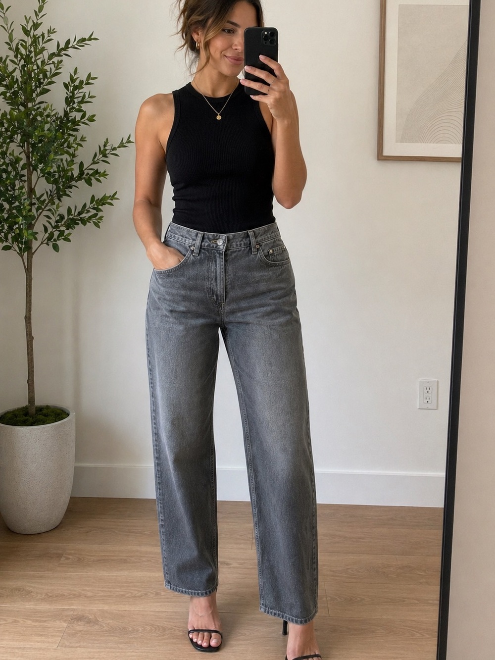 Banana Republic High-Rise Wide-Leg Gray Jeans